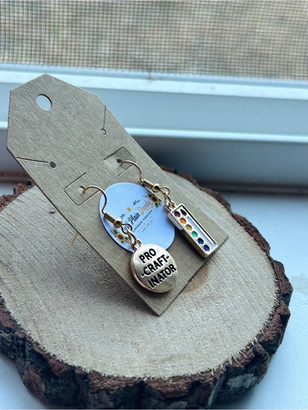 Handmade Pro-Craftinator Artist Paint Palette Dangle Earrings DIY Crafter Gift